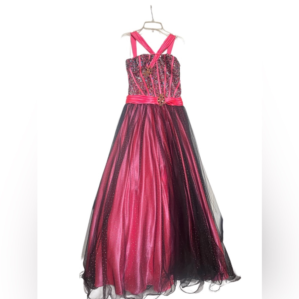 girls size 12 pink & black pageant dress